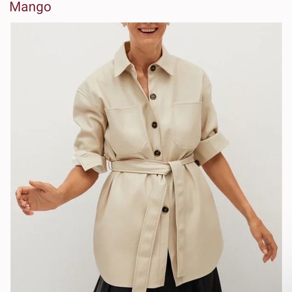Mango belted vegan leather jacket